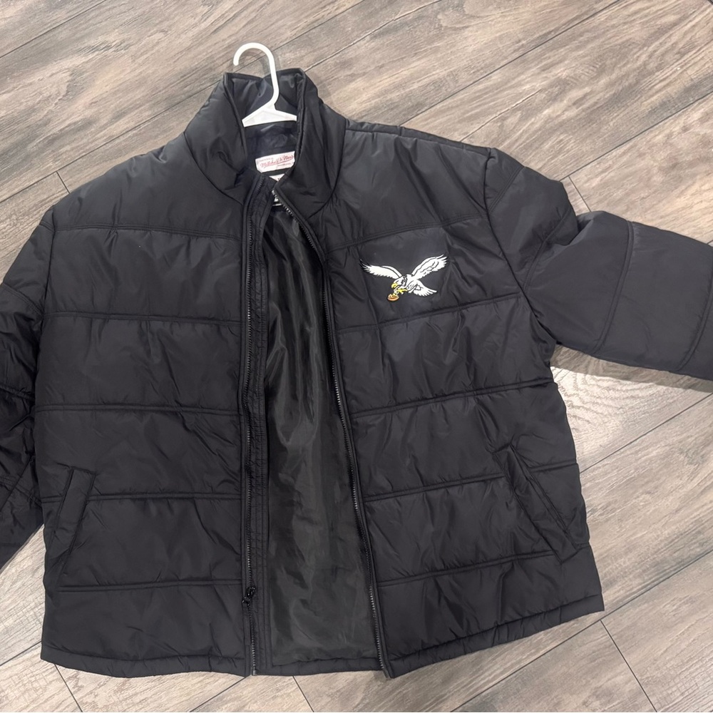 Mitchell & Ness Black Puffer Jacket with Eagle Design